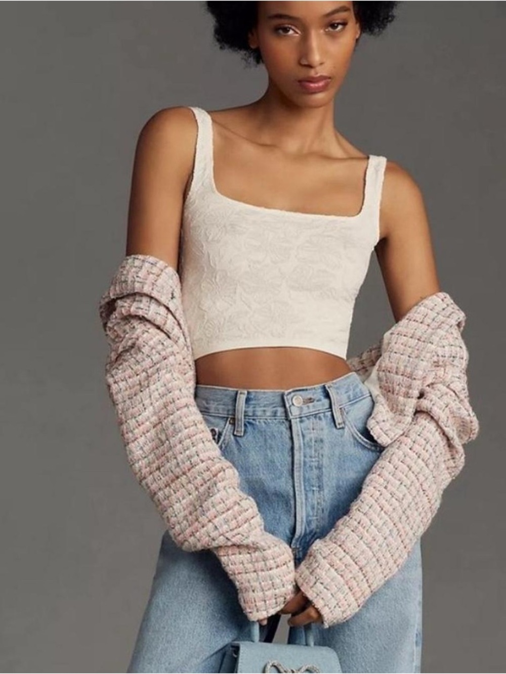 Anthropologie Cream Square-Neck Cropped Tank